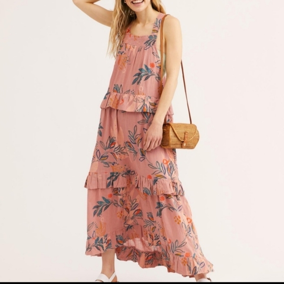 Free People BOHO printed pink blue floral Anita maxi sundress sleeveless.MEDIUM - Picture 5 of 13